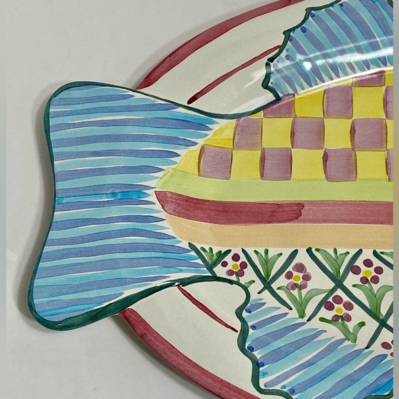 Mackenzie-Childs Large 18.5" Fish Story Platter/Wall Hanging 2008 Rare w/Sticker - Picture 7 of 13